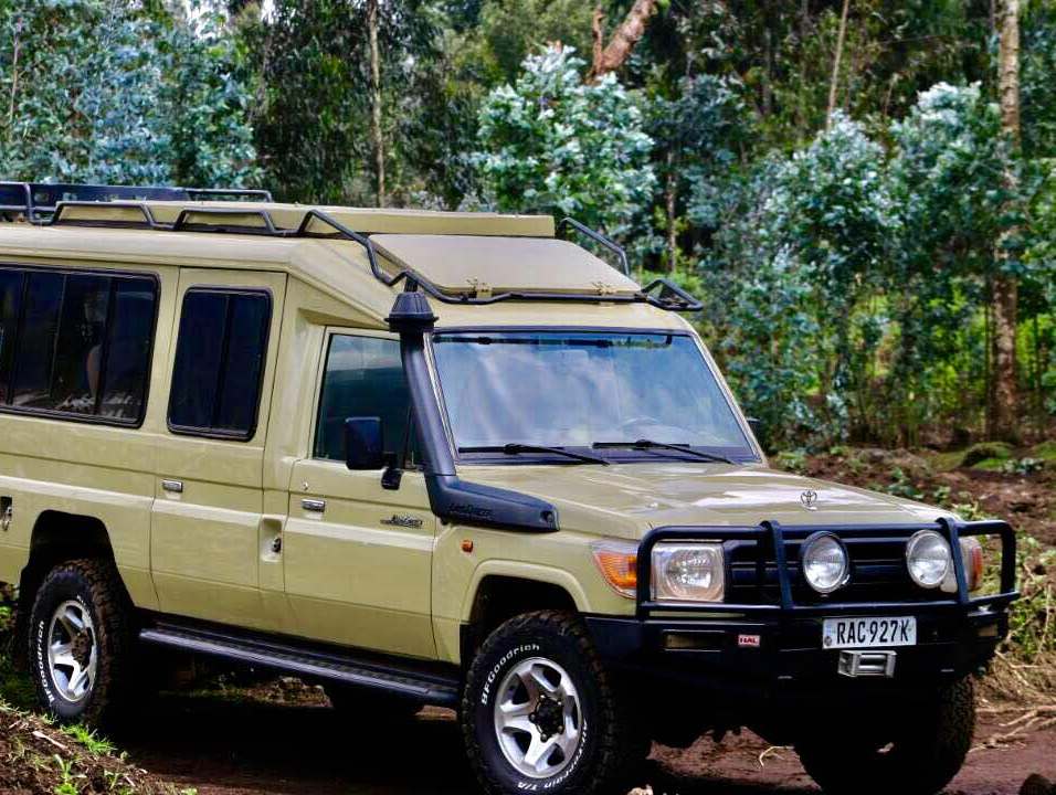 One of the available land cruisers for car hire to Akagera National Park, Rwanda.